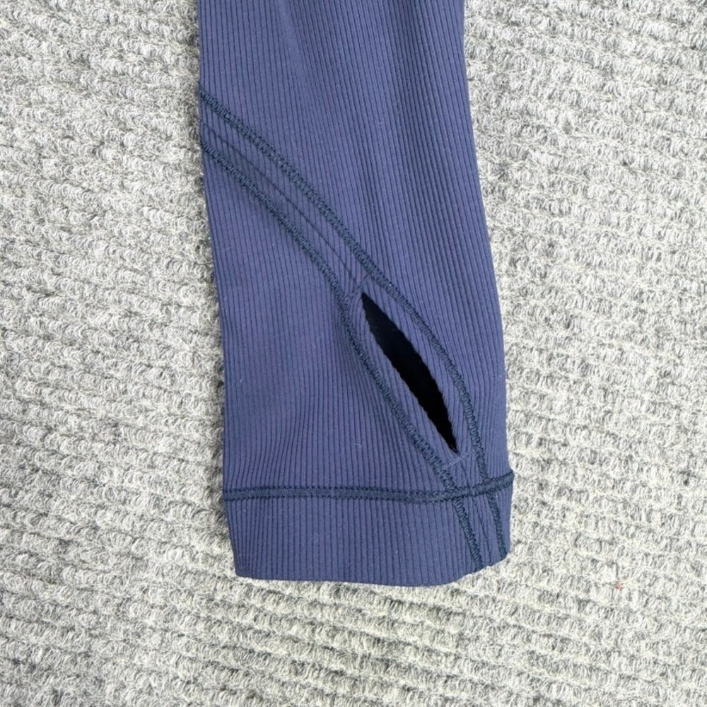 Lululemon Asymmetric Full Zip Jacket Navy Funnel Neck Thumbholes Womens 4 READ - Picture 7 of 11